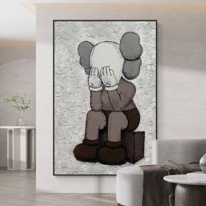 原创手绘油画kaws暴力熊客厅大幅落地装饰画现代轻奢入户玄关挂画