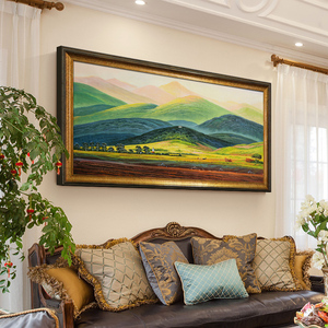 纯手绘巨人山客厅挂画美式轻奢沙发背景墙装饰画欧式山水风景油画