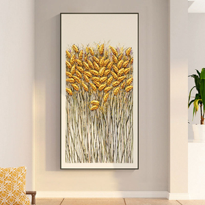 纯手绘油画麦穗肌理立体装饰画入户玄关竖版现代轻奢走廊过道挂画