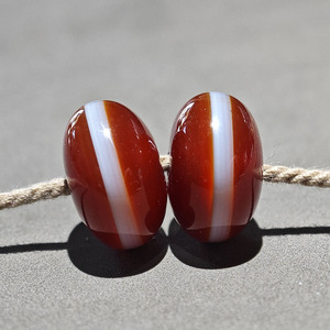 7mm天然朱红色天然一线药师玛瑙算盘珠子飞碟腰珠一对文玩配饰