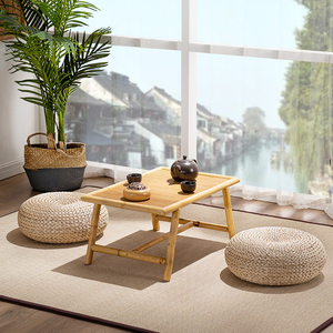日式榻榻米桌子竹藤实木简约禅意小矮桌阳台桌椅组合民宿飘窗茶几