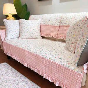 韩式田园布艺防滑沙发垫子四季通用纯棉坐垫小清新全棉全盖ins风