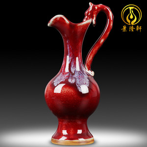 陶瓷小花瓶仿古窑变红色钧瓷中式家居装饰品客厅插花器工艺品摆件
