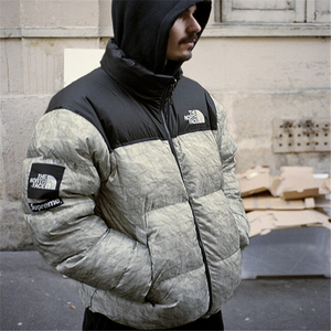 正品代购北面联名 supreme x the north face paper 废纸男羽绒服