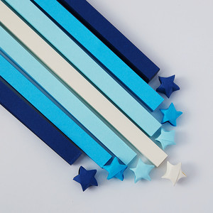 渐变色蓝色幸运星星纸折纸材料许愿瓶叠五角星彩色塑料管手工礼物