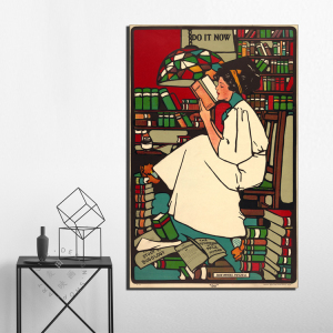 读书的女人装饰画壁画挂画画芯阅读画心玄关竖款狗狗复古风无框画
