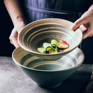 餐厅日式拉面碗大码家用碗盘餐具套装陶瓷碗味千斗笠碗牛肉汤面碗