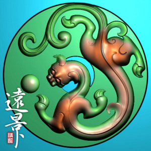 精雕/螭龙玉璧平安扣带线 精雕图 雕刻灰度图 jdp浮雕图
