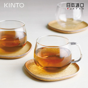 日本进口KINTO带把手玻璃杯 耐热茶杯咖啡杯透明杯碟套装花茶水杯