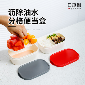 日本进口沥水保鲜盒水果收纳塑料上班族饭盒微波炉加热分格便当盒