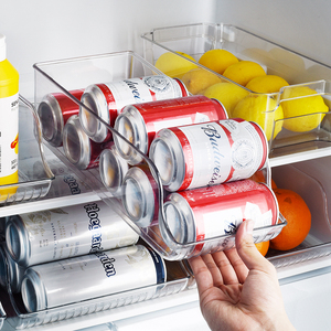 PET易拉罐汽水收纳盒透明冰箱冷藏啤酒可乐饮料整理架厨房储物盒
