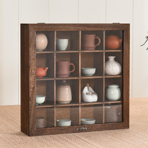 实木桌面收纳柜格子防尘首饰储物柜茶具展示柜透明玻璃摆件储藏盒