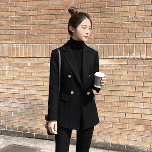黑色短款小西装毛呢外套女冬加厚新款高端职业上衣小个子羊绒外套