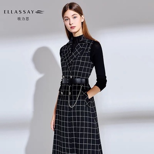 ellassay歌力思格子高腰马甲连衣裙女ewe201y08600代购