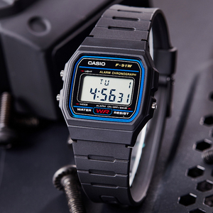 卡西欧手表casio复古方块防水数字显示电子学生儿童男女表f-91w-1