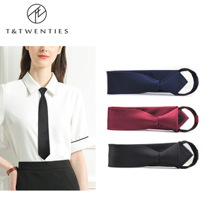 女士领带装饰女式西装衬衣黑色领带女短款免打小蓝色红色短拉链款