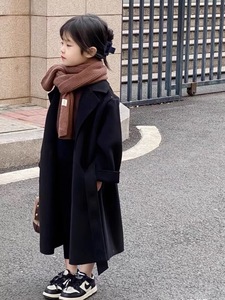 韩范童装高端儿童呢子大衣女童西装领长款外套2024春装新款洋气潮