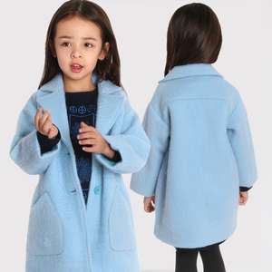 雅童小铺 天蓝色女童羊毛呢大衣 冬季童装外套中长款儿童羊毛大衣