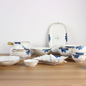 家用碗盘高温釉下彩餐具裕行蔚蓝新品餐具自由搭配日式花卉盘子碗