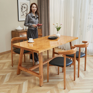 北欧实木餐桌家用长方形简约小户型饭桌纯木头桌子长凳椅子组合