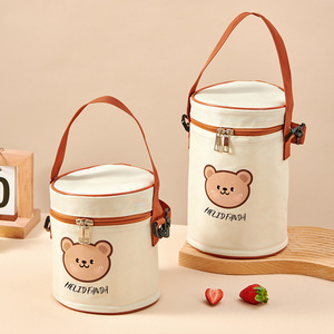 米白小熊饭盒保温袋随身便携式保冷保温野餐包手提水桶包防水防污