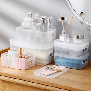 透明化妆品收纳盒桌面带盖小盒子梳妆台面膜护肤品塑料整理储物盒