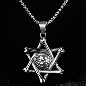 恶魔之眼六芒星项链男潮嘻哈个性复古钛钢男士吊坠女欧美街头潮男