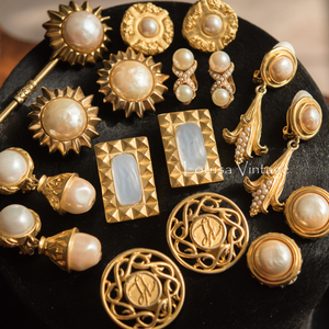 收藏法国老佛爷 karl lagerfeld琉璃镀金耳夹胸针vintage古董首饰