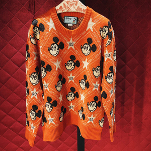 正品代购gucci古奇20早春款限定橘红色毛衣米奇米老鼠提花针织衫