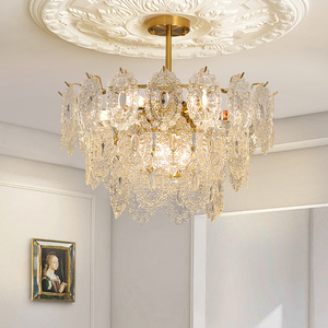 艺术居 美式轻奢客厅吊灯法式奶油风餐厅卧室灯全铜玻璃复古灯具