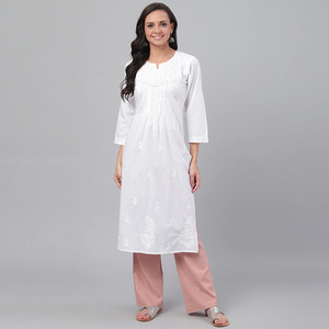 印度大师服瑜伽服禅修服女白色纯手工刺绣中长款纯棉上衣新品