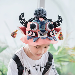 芽小七原创儿童牛头夏季手工渔夫帽亲子款小帽檐盆帽遮阳防晒帽子