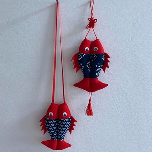 蓝印花布布艺鱼手工艺品挂饰小鱼幼儿园家居装饰挂件中国结双鱼