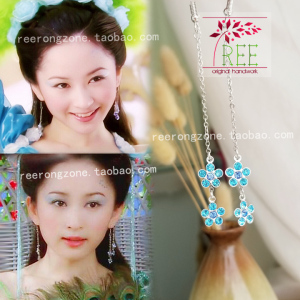欢天喜地七仙女同款青儿耳环古装耳饰蓝色水晶流苏耳坠仙气汉服