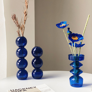 Homeside克莱因蓝玻璃花瓶北欧ins几何复古家居装饰摆件水培花器