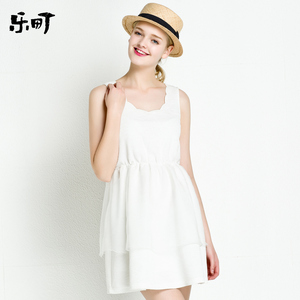 乐町2015夏装新款女装日系甜美网纱无袖女高腰修…颜色分类白