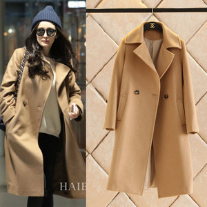 2015冬季新款明星杨幂机杨同款驼色宽松大衣中长