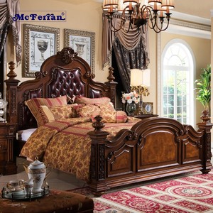 美式床实木床双人真皮床原木罗马柱欧式复古豪华婚床1米8高端家具