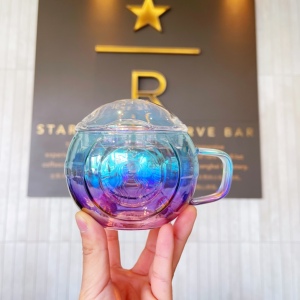 星巴克未来科技环保主义杯子精灵球炫彩幻彩耐热玻璃马克水杯带盖