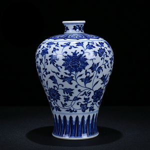 景德镇陶瓷 新中式青花瓷柴窑缠枝莲花瓶 家居客厅玄关装饰品摆件