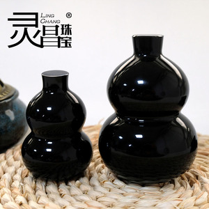 灵昌天然黑曜石葫芦摆件药师佛葫芦摆件