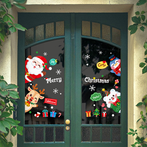 2022圣诞节装饰橱窗玻璃贴纸卡通圣诞老人商场门店氛围装饰窗花贴