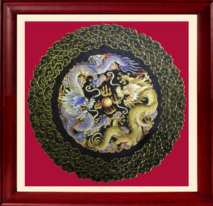 掐丝珐琅景泰蓝工艺画原材料包套装金丝彩砂装饰画纯手工二龙戏珠