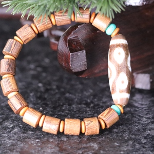 西藏老天珠老料牙黄嘎巴玛法旗天然真品包浆天眼玛瑙极品原石手串