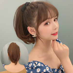 超短马尾假发女 绑带款短款直发假马尾 网红微卷自然辫子仿真假发