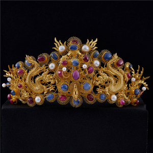 万宝德纯银镀金汉服花冠步摇超仙气珍珠宝石头饰发冠新娘大婚凤冠