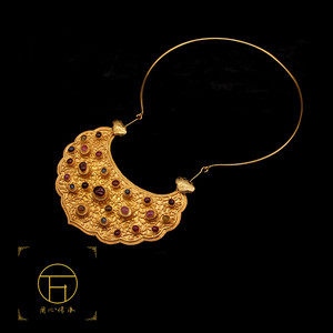 古法手工明代宝石璎珞长命锁汉服项圈吊坠吊坠银镀金项圈银镀金链