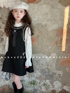 【套装!小香风】品牌韩版女童装儿童粗呢背心裙公主裙蕾丝打底衫