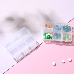 厂家定制透明盲文六格小药盒 日式6格独立盖药品分装盒随身药丸盒