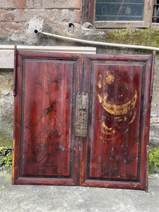 民俗收藏木雕木门柜门漆画铜片 刻画老物件中国风书房摆件客厅古